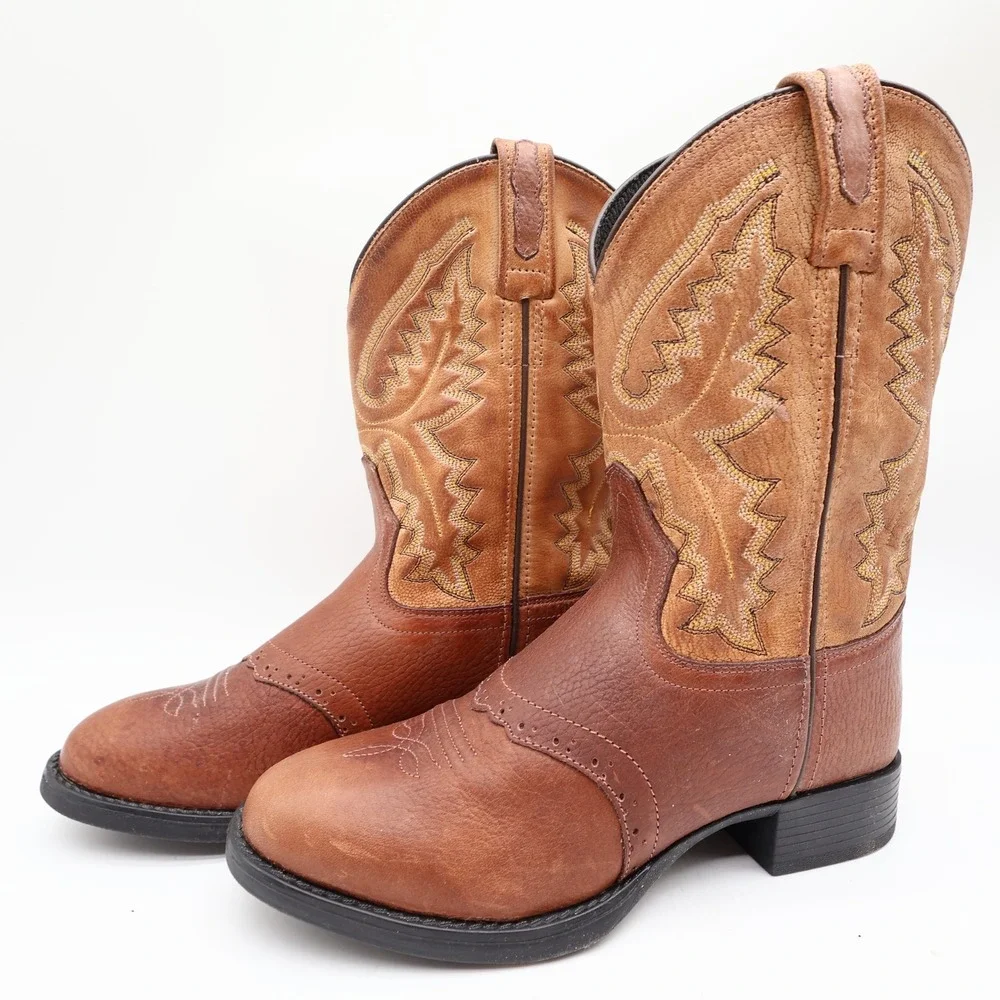 Old West 1936 Western Boots Kids 3.0 Brown Leather NWT